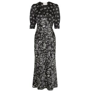 RIXO Laura Jackson Black White Silk Maxi Zadie Print Spring Wedding Guest Dress